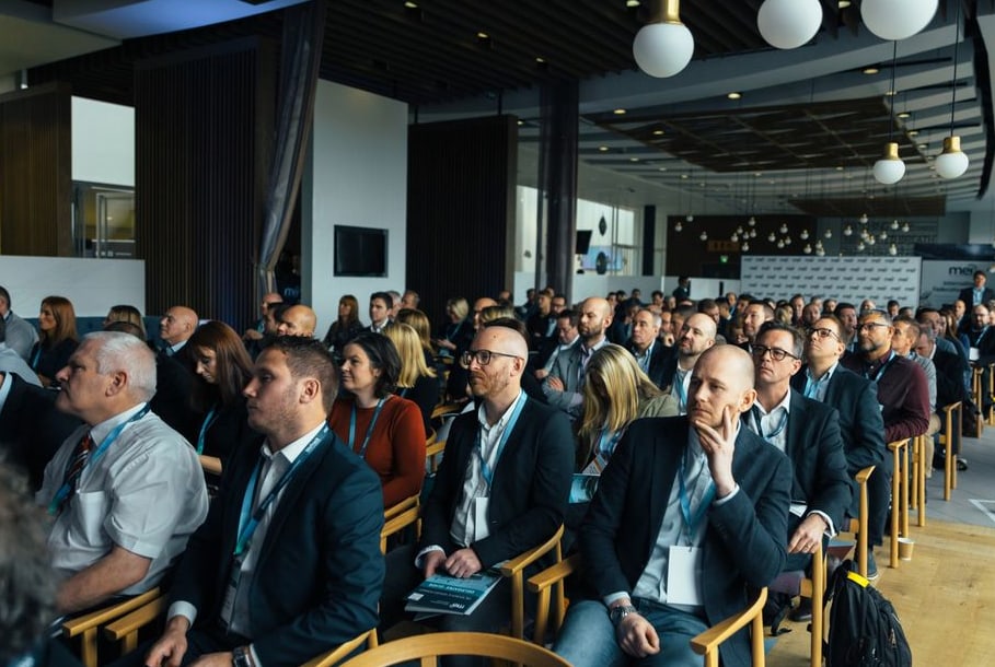 Networking reception with standing guests and canapes